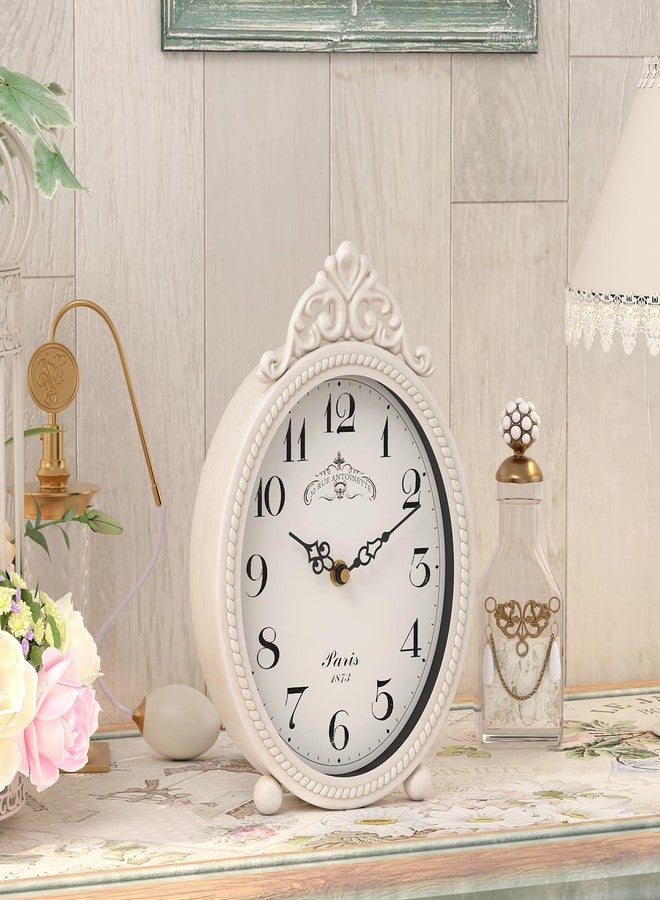 Abdurey Vintage Table Clock on Stand, Desk and Shelf Decorative Clock, French Rustic Style Antique White Mantel Clocks for Living Room,Farmhouse,Bedroom,Bedside,Gift Clocks - Image 3